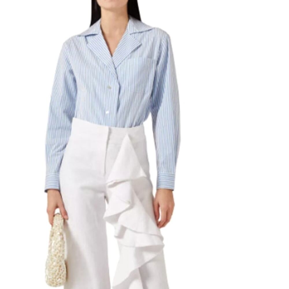No Pise La Grama Women's Blue and White Stripes Daniela Shirt Size M